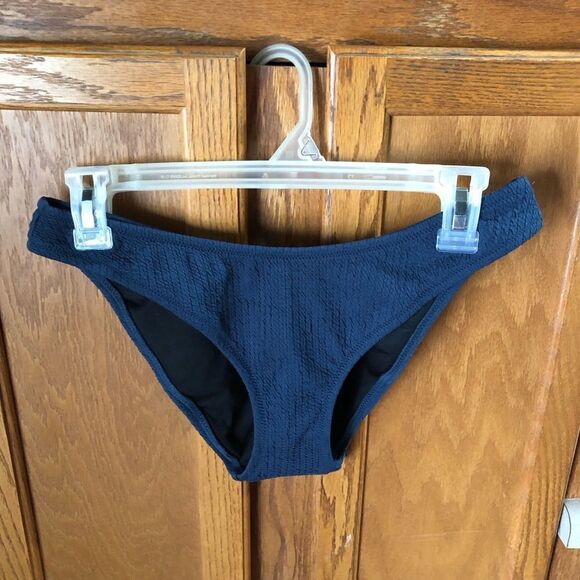 J Crew Textured Cheeky Bikini Bottom Navy Blue - S - Picture 5 of 9